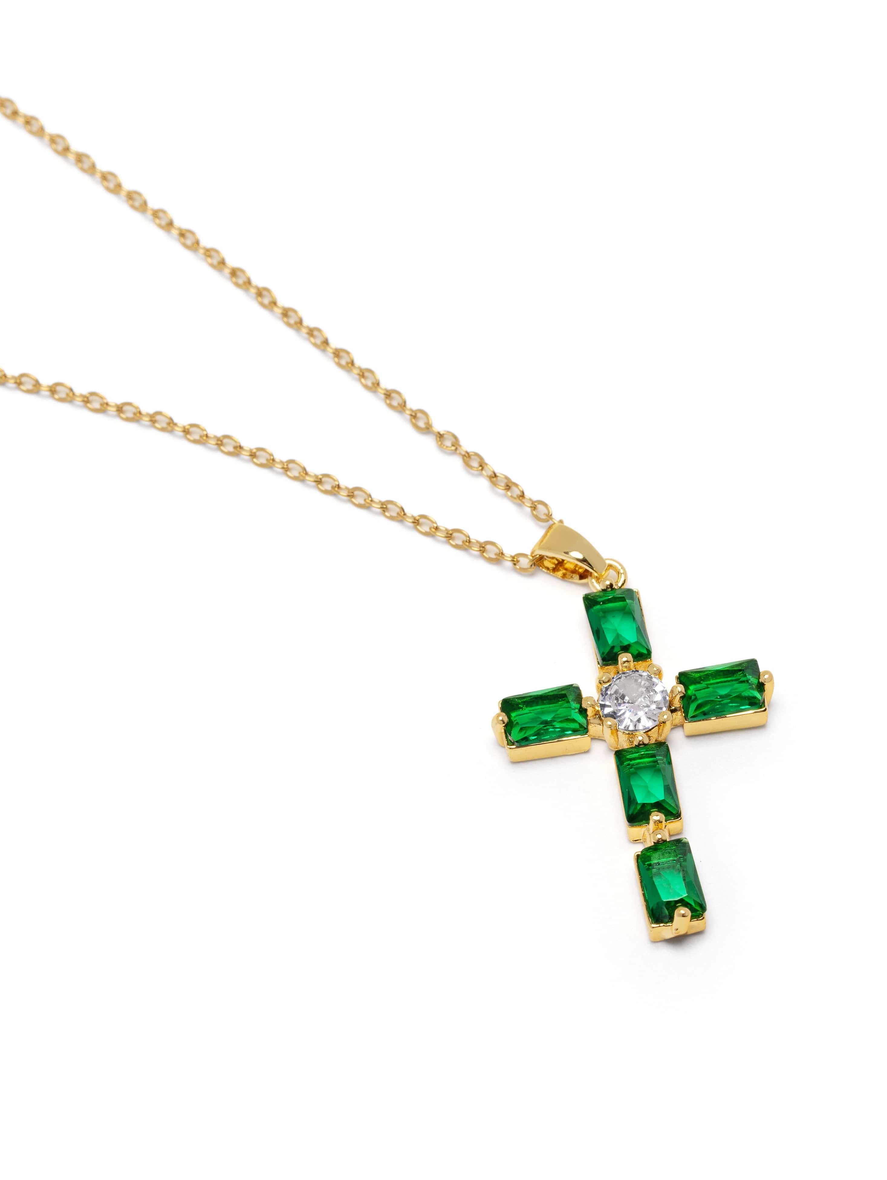 Women's Green CZ Cross Necklace 3