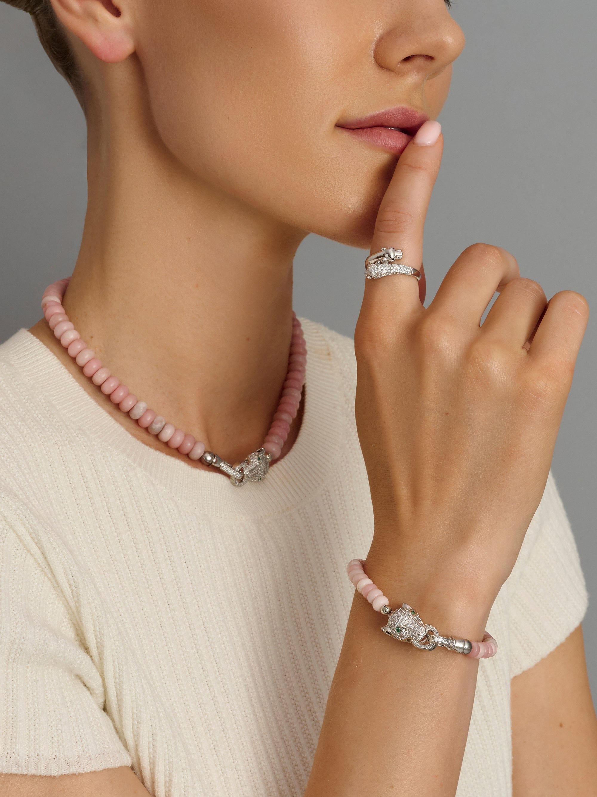 Pink Opal Bracelet with Panther Head 1