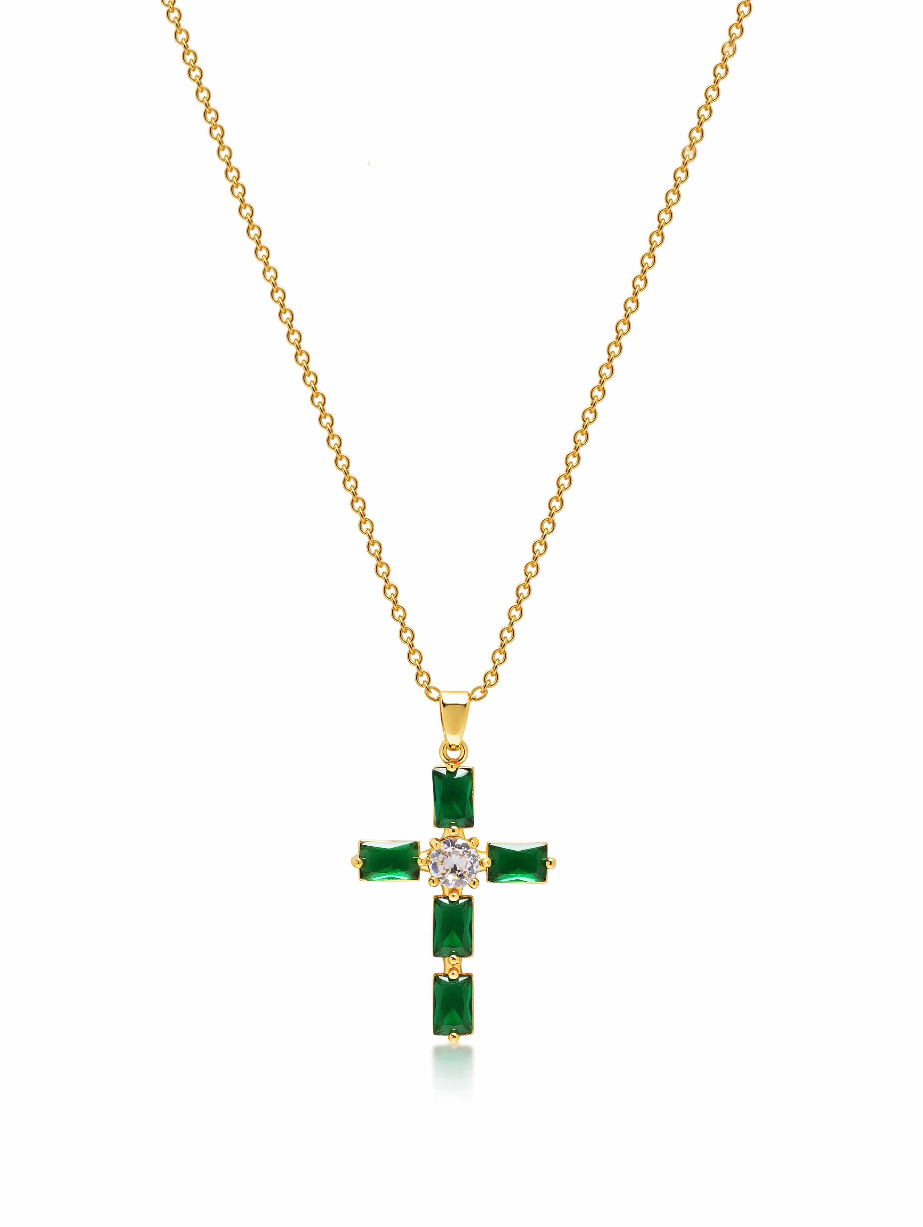 Women's Green CZ Cross Necklace 0